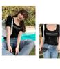 Plus Size Square Neck Embroidered Slim Fit Irregular Summer Top for Women
