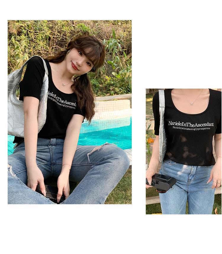 Plus Size Square Neck Embroidered Slim Fit Irregular Summer Top for Women