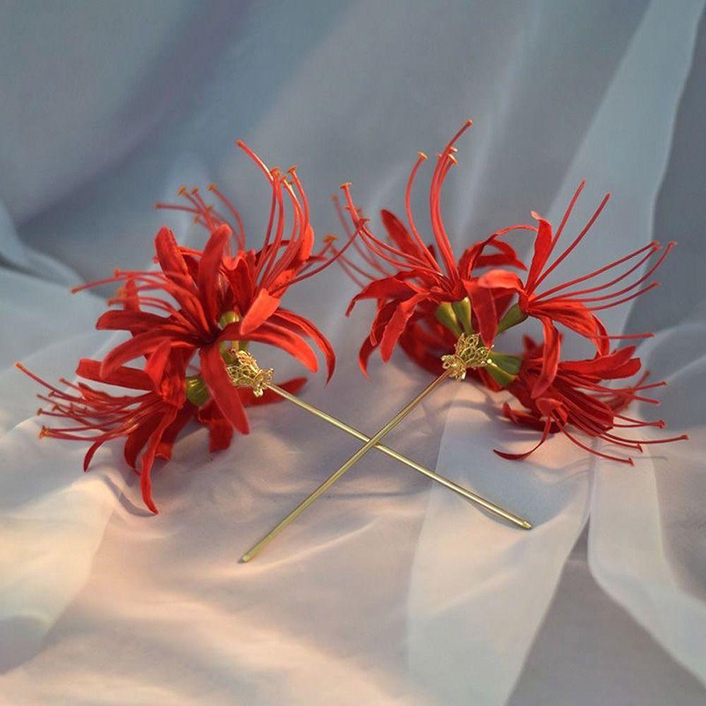 

Заколка для волос в китайском стиле с цветком, искусственные цветы, заколка для волос Hanfu, Lycorisradiata, палочка для волос, вечерние
