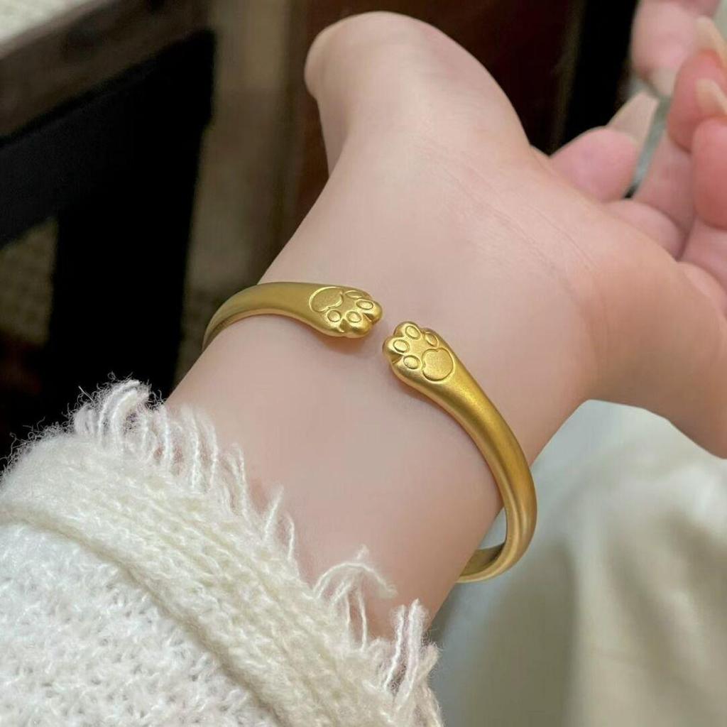 Vintage Gold Katzenpfoten Armreif: Damen Glücks-Armreif offen, Schick & Luxuriös