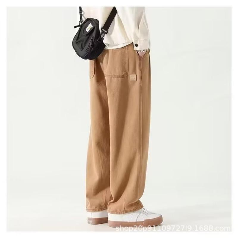 

High Street Wide Leg Tooling Pants Men s Autumn New Retro Casual Pants Loose Straight Pants 3XL хаки