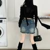 Classic Versatile Wearable Durable Raw Edge Retro A-line Package Hip Skirt Design Bustier Skirt High Waist Ladies Summer Fashion Denim Short Skirt