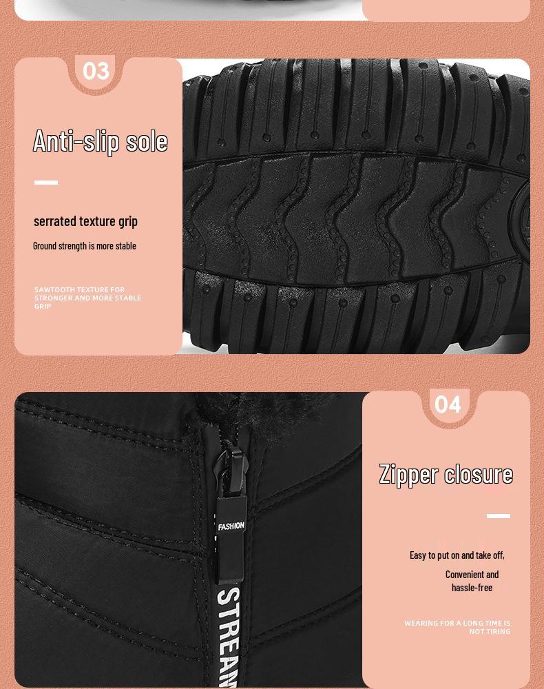 2025TEMU Men's Cotton High-Top Boots - Cold-Proof, Warm, Plush, Polyurethane, Thick-Sole