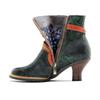 Johnature Genuine Leather Boots Fashion Women High-heeled Shoes Retro Rivet Patchwork Short Boots