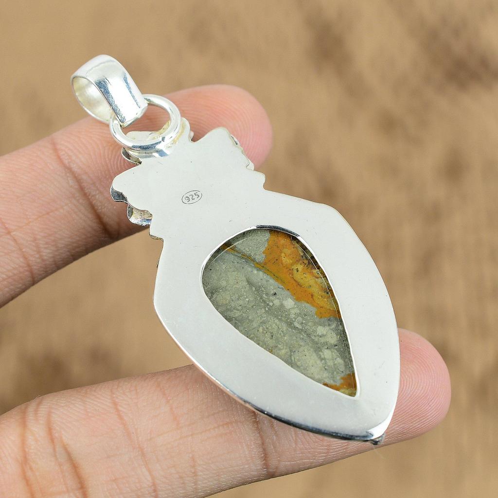 Natural Polychrome Jasper Mozambique Garnet Flower Pendant 925 Sterling Silver