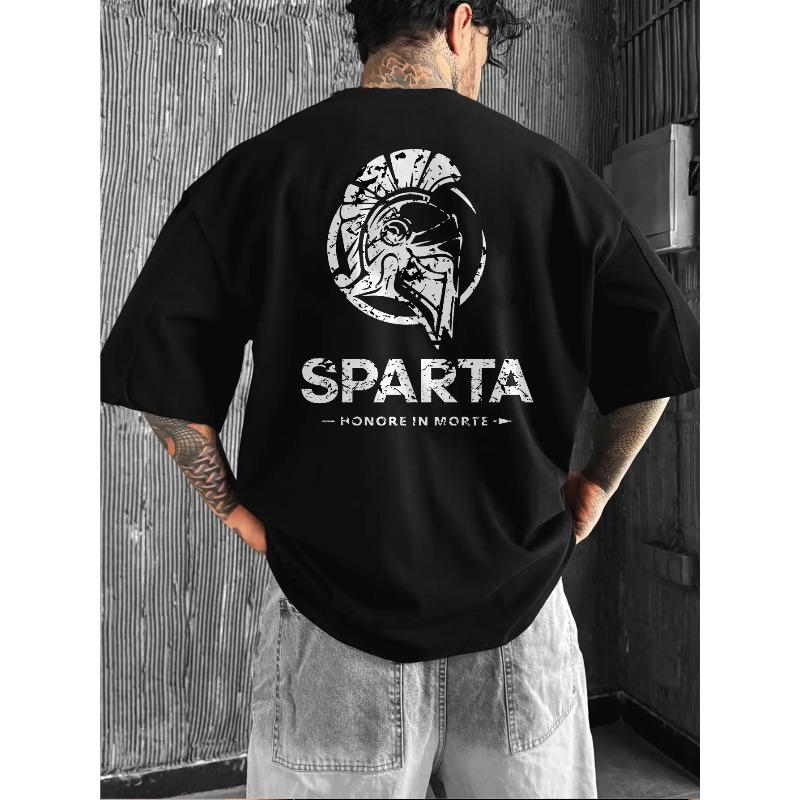 European Size Men'S Spartan Warrior Greek Letter T-Shirt -Sparta 297-Loose Casual T-Shirt with SPARTA Print - Ancient Greek History Masquerade Costume
