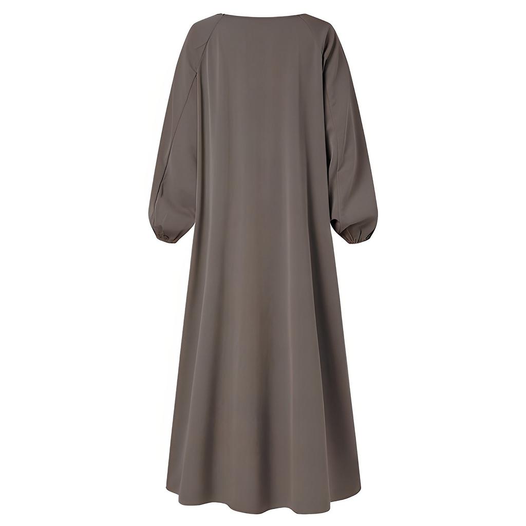 Women's Casual Loose Long Sleeve Round Neck Solid Color Robe Dress