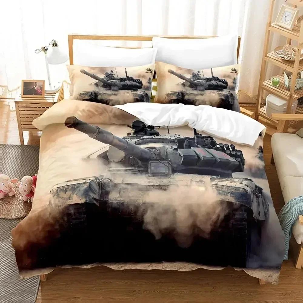 Tank Duvet Cover Set King Size War Theme Bedding Set W-World Of Tank Game Gifts For Kids Boys Men Comfortable Bedroom Decor