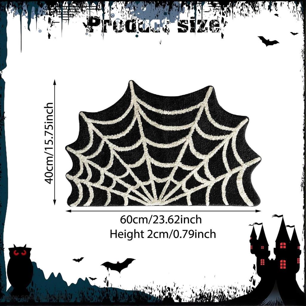 Halloween Area Rug Web Bath Mat Decorative Decor Comfortable Gothic Floor Doormat for Bedroom
