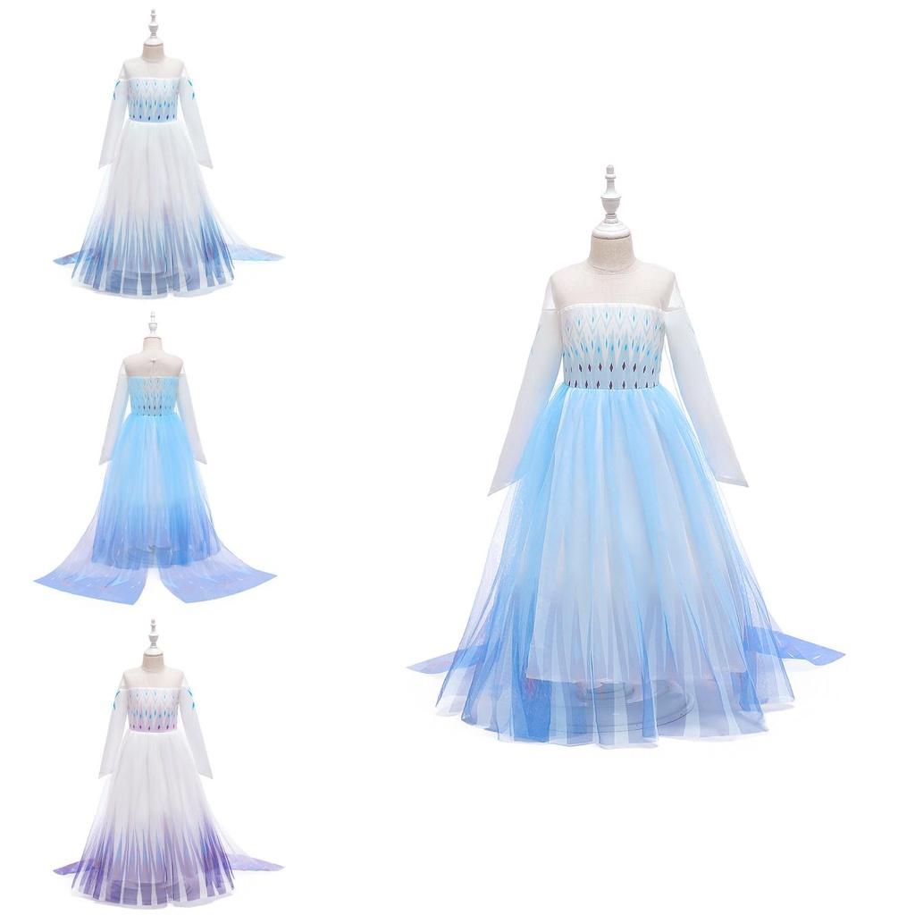 Frozen Princess Dress For Girls Elsa Snowflake Costume Blue And Purple Ages 3-10