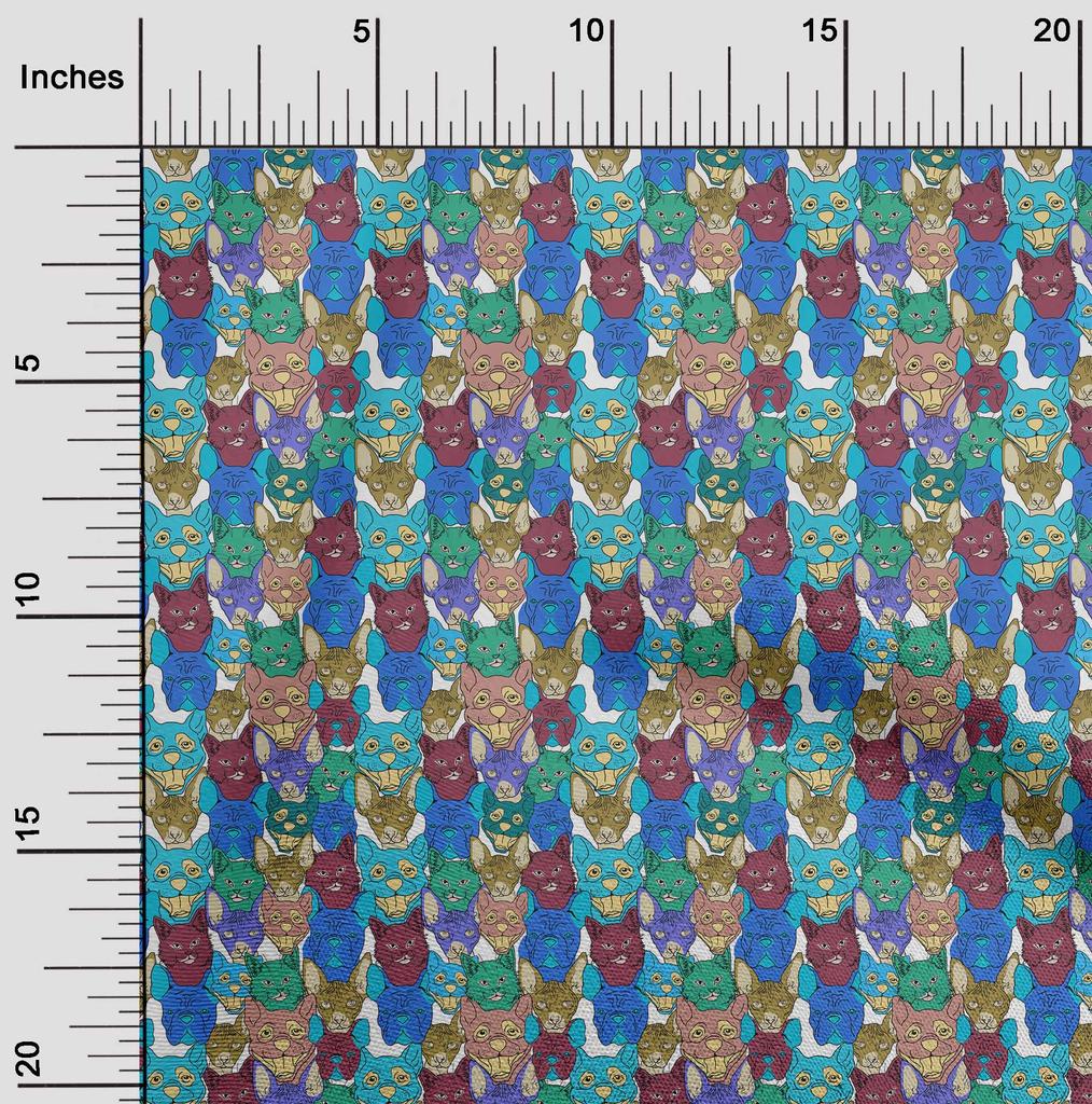 oneOone Cotton Flex Medium Blue Fabric Cat Diy Clothing Quilting Fabric Print Fabric By Yard 40 Inch