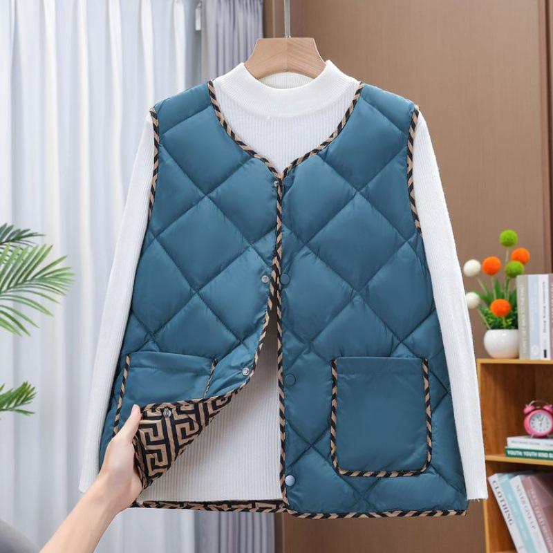 Autumn and Winter Lightweight Short Sleeveless Silk Cotton Vest Middle-aged Mother Autumn Fashion Casual Vest with Waistcoat