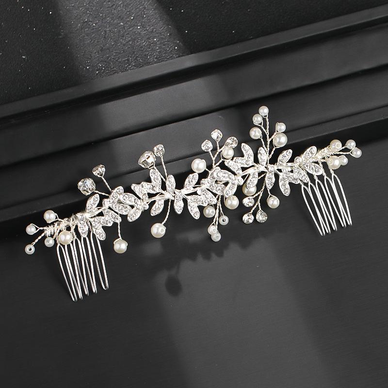 Wedding Bride Crystal Leaf Hair Comb Women Headband Bride Pearl Clips Headdresses Party Wedding Head Hairpin Hair Accessories