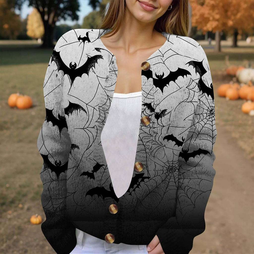 Dámská módní pletená svetrová bunda s dlouhým rukávem a zapínáním na knoflíky