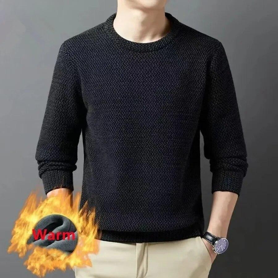 

Мужской толстый теплый свитер, осень-зима, повседневный свитер с круглым вырезом, пуловеры, топы, однотонный плюшевый утепленный свитер, мужская одежда L чёрный