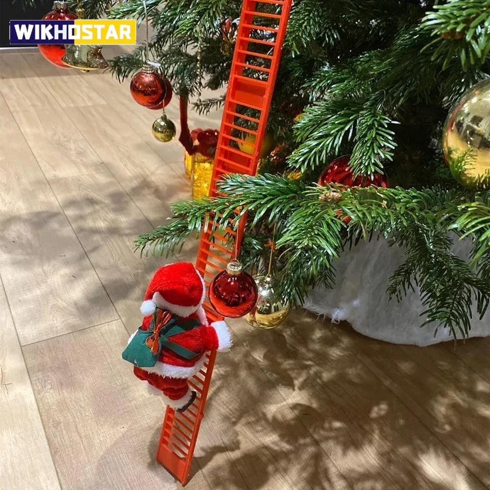 Electric Climbing Ladder Santa Claus Music Doll Christmas Ornament Decoration for Home Christmas Tree Hanging Decor NewYear Gift