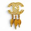 Excellent Brooch COCO Mark with Fringe Gold Women 95A Used