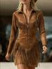 Western Cowboy Style Women's Suede Tassel Slim Fit Long Sleeve Dress (2025)