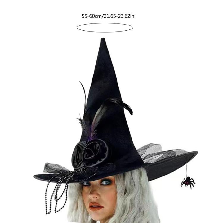 Halloween Witch Caps for Adult Unisex Tulle Wizard Hat Roleplaying Pointed Hat Theme Party Family Gathering Festival Hat