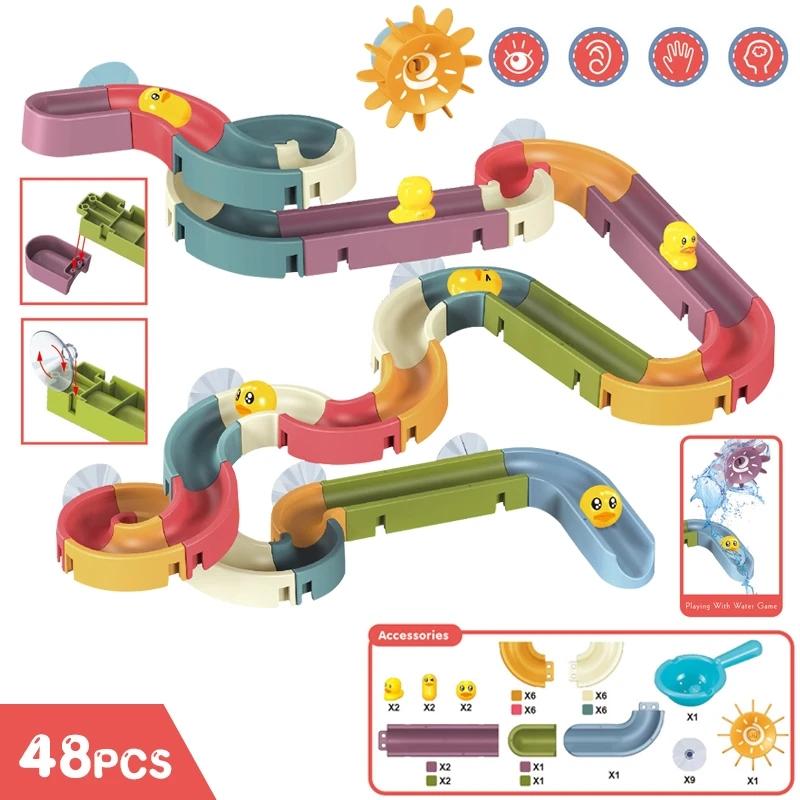 Baby DIY Putting Together Track Slide Suction Mug Playthings Bath Tub Playthings Baby Bathroom Bathtub Shower Plaything Kit Duck Water Playthings for