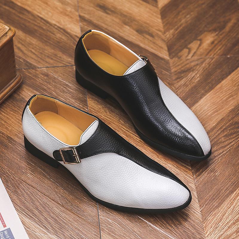 British pointed leather shoes summer breathable black and white personality casual youth heightening shoes hairstylist