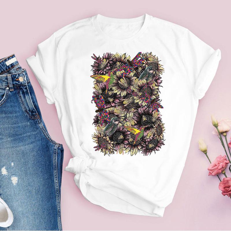

Women Tshirt Funny Flower Graphic Short Sleeve T-Shirts Female Harajuku Summer Oveersized T-Shirt Female 90S Style Vintage Tops XXXL білий
