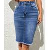 Women High Waist Denim Skirts Ladies Stretch Jeans Knee Length Casual Bodycon Skirt