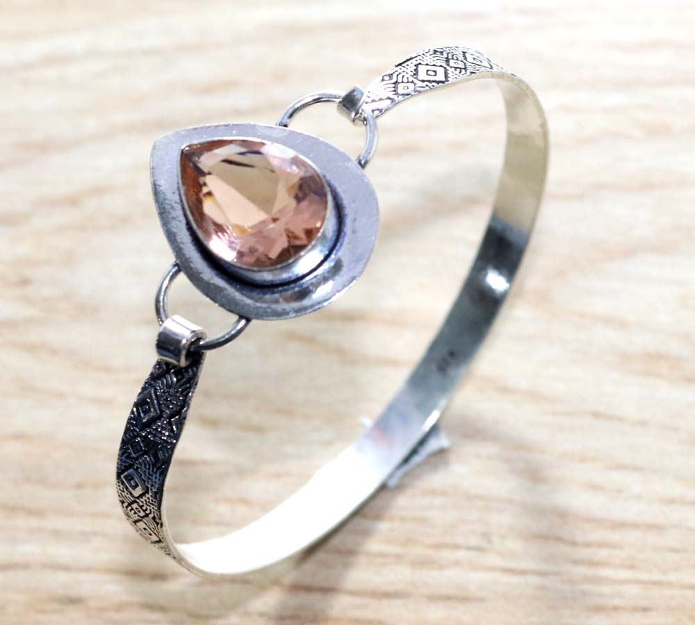 Morganite 925 Silver Plated Bangle 7" Gift For Sister Limited Stock Deal e2L12