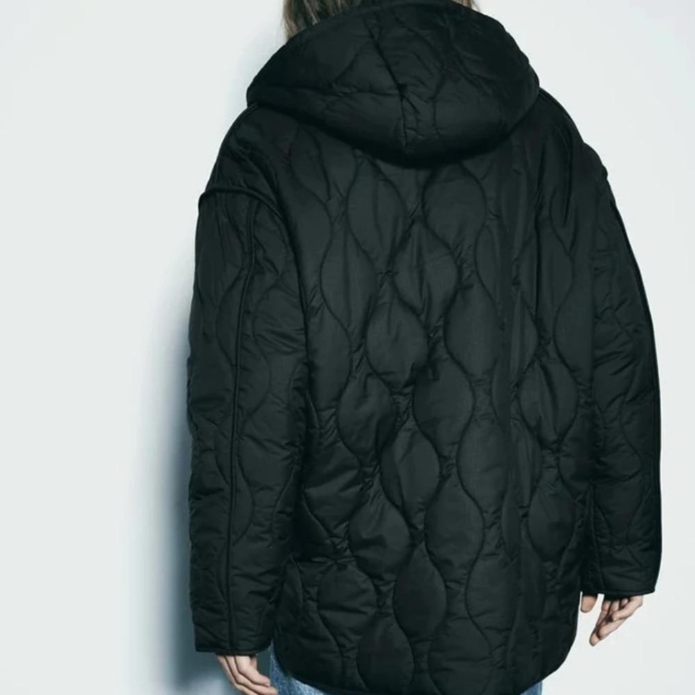 Hooded Jacket Autumn and Winter Zipper Long Sleeve Warm Solid Color Cotton Clothing Fashionable Women's Tops