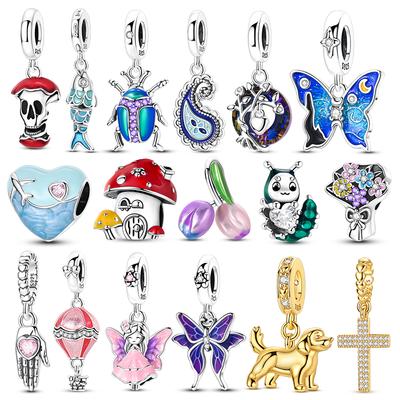 Original Kobber Charms Perle Cz Zirkon Sommerfugl Eple Kors Dingle Passer Armbånd Diy Kvinnesmykker Gave Til Venn
