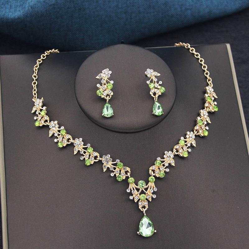 17 Colors Water Drop Purple Bridal Jewelry Sets for Women Party Prom Choker Necklace Earrings Bride Wedding Costume Accessories