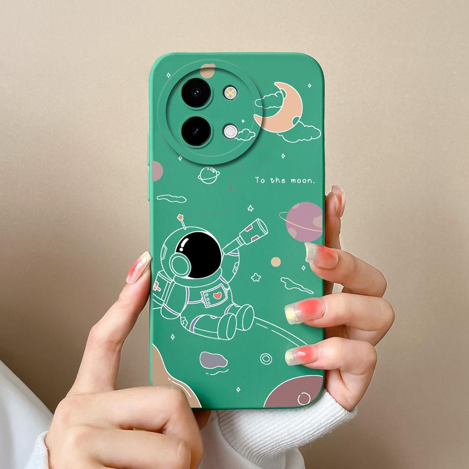 Phone Cover For Vivo Y200i Y38 Y28 T3x Bumper Lovely Pilot Astronaut Case Camera Protection Matte Liquid Soft Silicone Anti Drop Housing For Vivo Capa