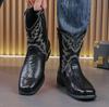 Fashion Men's Luxe British Shoes Cowboy Botas Brogue Shoes Men Crocodile Pattern Boots Retro Side Zipper Motorcycle Boots Chelsea Boots