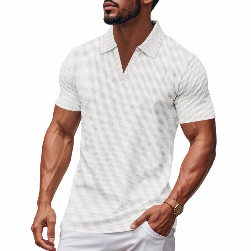 Men's Summer Polo Shirt with Collar, Waffle Weave, Loose-Fit Casual Sports Short-Sleeved T-Shirt
