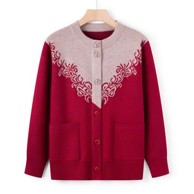 Middle-aged and Elderly Sweaters, Women's Spring and Autumn Mothers, Round-necked Sweaters, Old Ladies' Casual Tops and Grandma's Cardigan Coats.