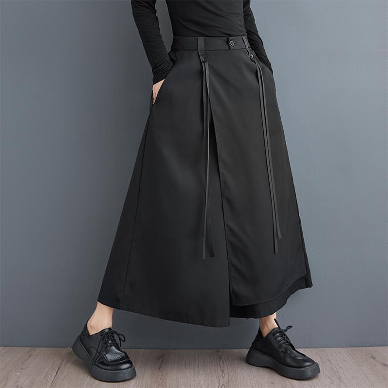 Black Plus Size Vintage High Waist Casual Loose Summer Wide Leg Skirt Pants Women Trousers