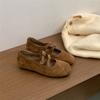 2025 New Korean Version Retro Suede Square Head Double Buckle with Flat Sole Single Shoes, Evening Style Versatile Height Increase Mary Jane Shoes 