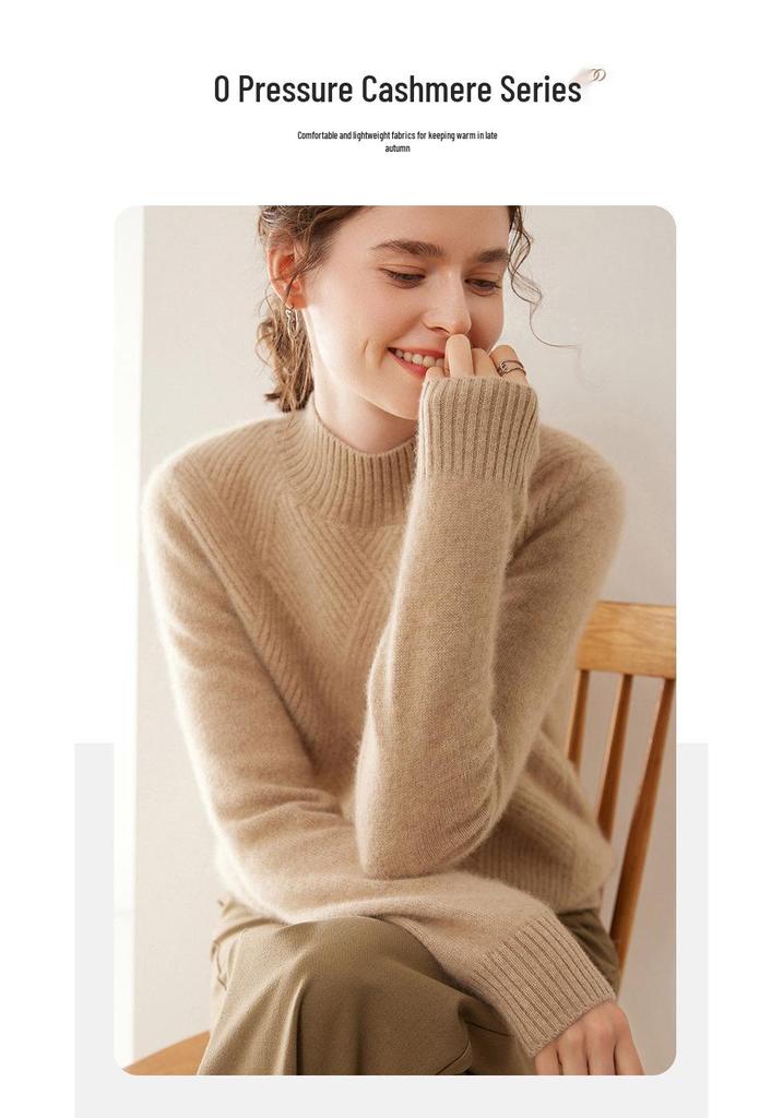 Women's Red Diamond Pattern Cashmere Sweater: Half-High Collar, Thickened, Plus Size, Loose, Warm, Autumn/Winter, Short Style.