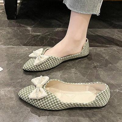 Women Flats Spring And Autumn New Versatile Shallow Mouth Pointed Bow Low Heel Casual Shoes For Women Plus Size 43