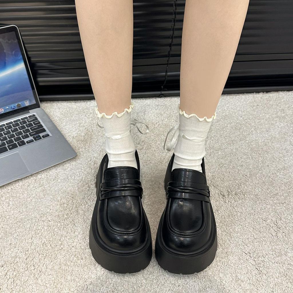 Versatile British Brown Retro Small Leather Shoes Platform Heightening Loafers Women's 2025 Autumn and Winter New Models