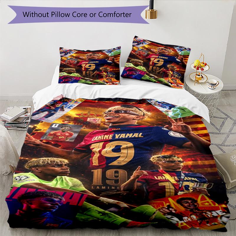 Lamine Yamal Football Graphic Bedding Set,Cozy Bed Linen for Teen Boys Bedroom Decoration,Perfect Birthday Gift,Washable Duvet Cover with Pillowcases,