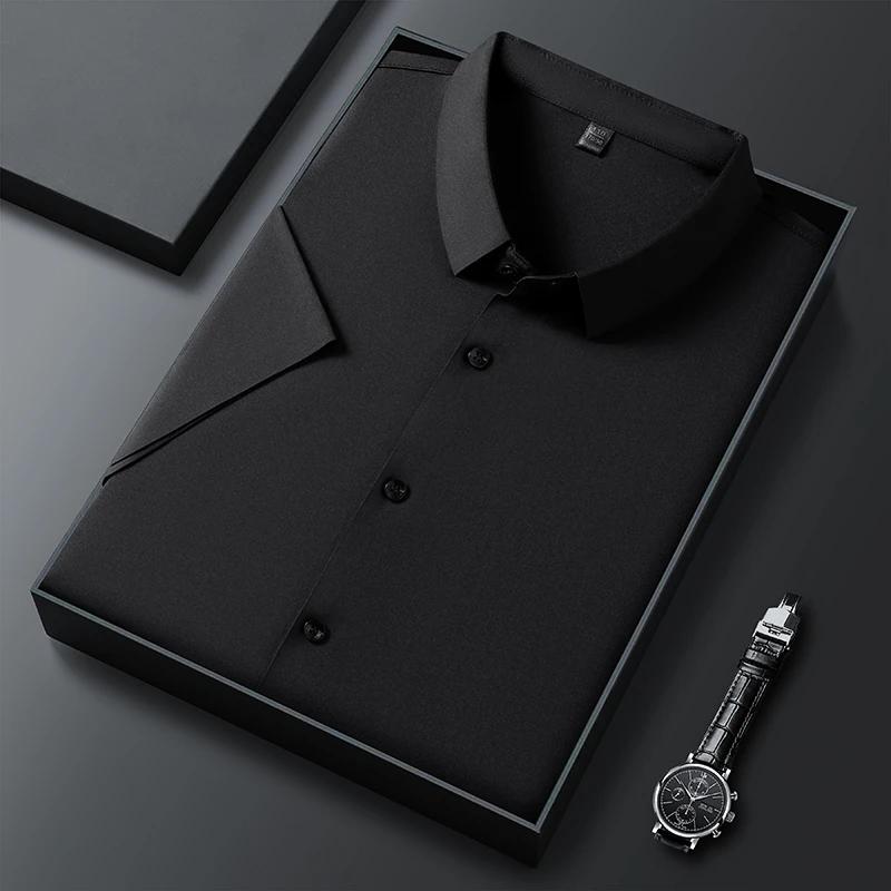 New Men's Business Casual Solid Color Short Sleeved Shirt for Summer Fashion No Ironing Comfortable and Versatile Top