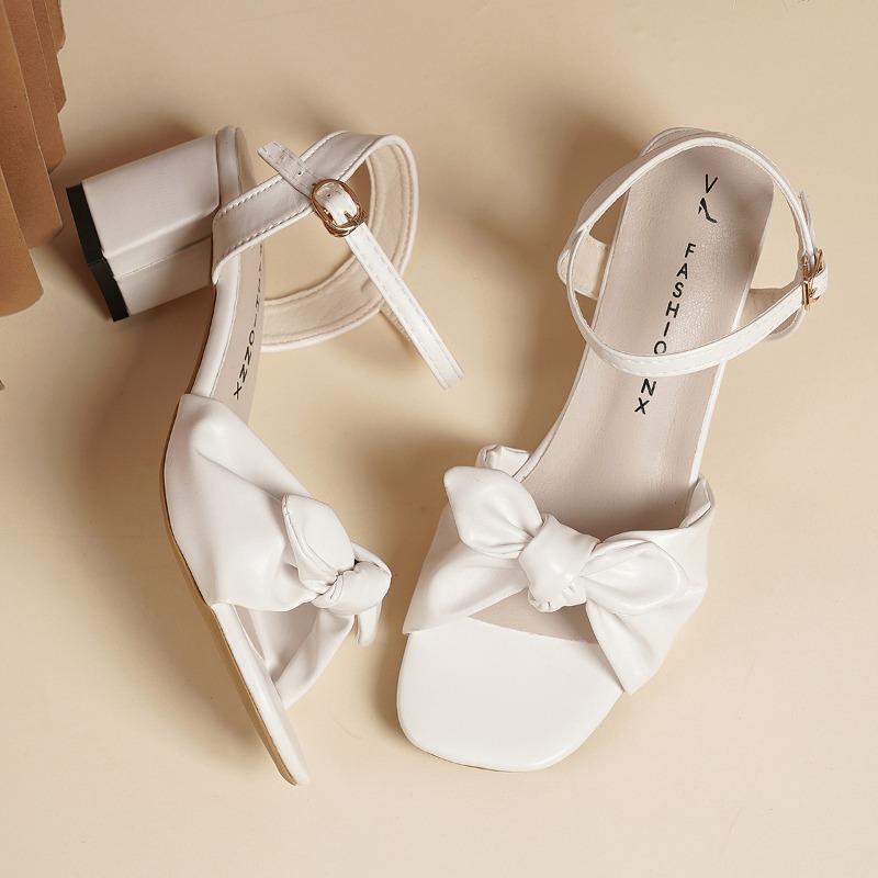 Summer Hot Sale Shoes for Female Butterfly-knot Women's Sandals Buckle Strap Square Toe Women's High Heels Solid Sandals Ladies