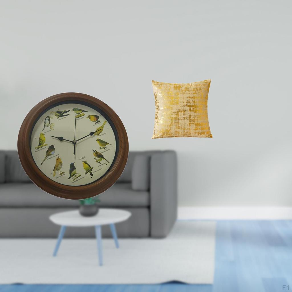 Elegant Singing Bird Wall Clock And Square Cushion Cover for Home Decoration Dining Room Living