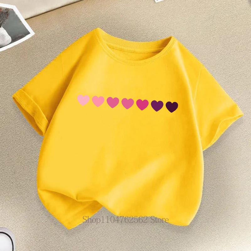 Heart Graphic Print Children Tshirts Summer Casual Fashion Kawaii Girls Colorful Tops Kids ONeck Short Sleeve Tshirts