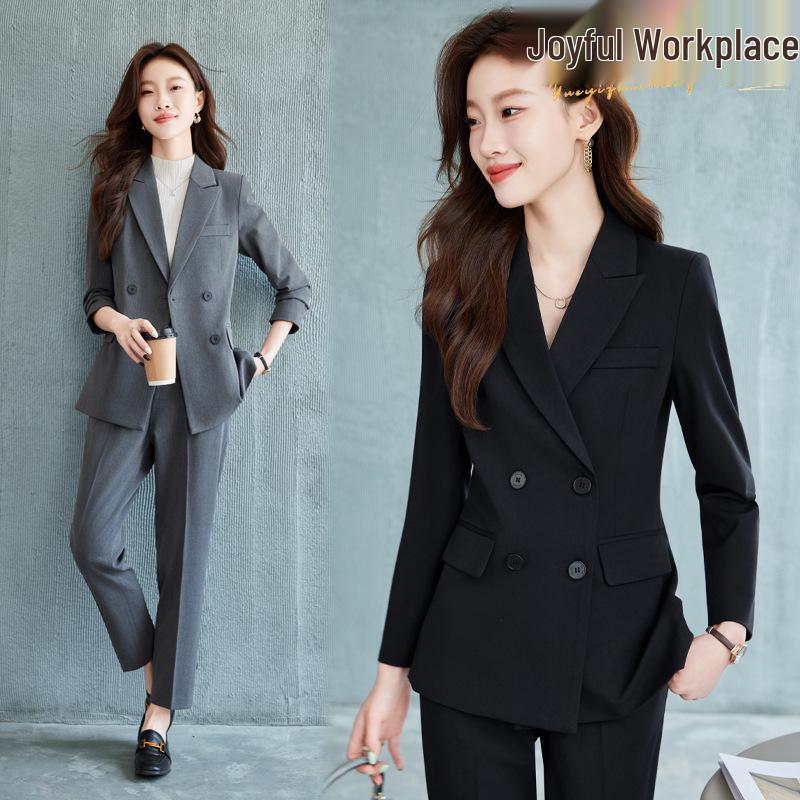 

Женский двубортный черный костюмный набор 2024: Элегантный профессиональный блейзер-униформа для менеджеров отеля 2XL