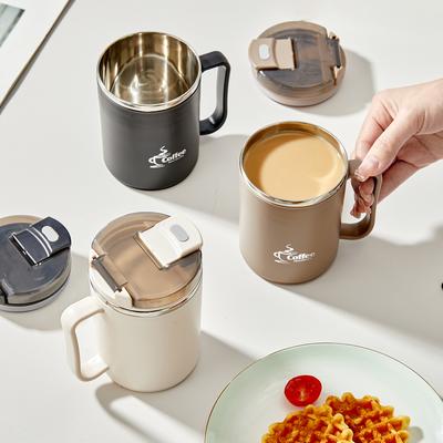 Double-layer Insulated Coffee Mug With Strainer&Spoon Large Capacity Portable 304 Stainless Steel Drinking Cup Milk Coffee Cup N