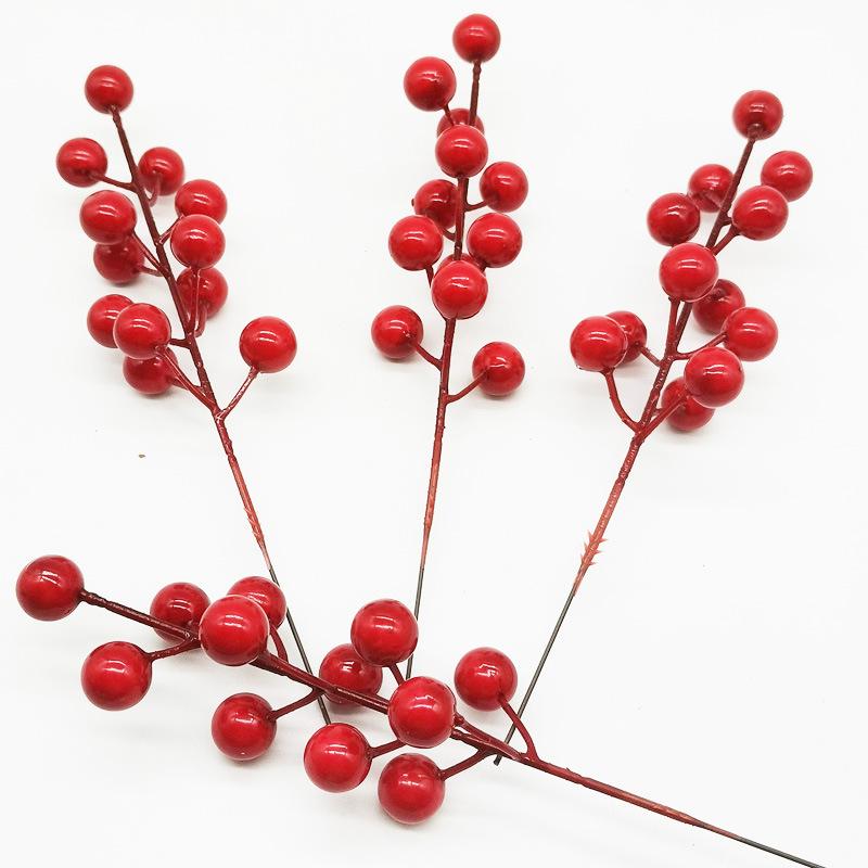 7/12 Head Foam Red Holly Berry Branch for Holiday Decor