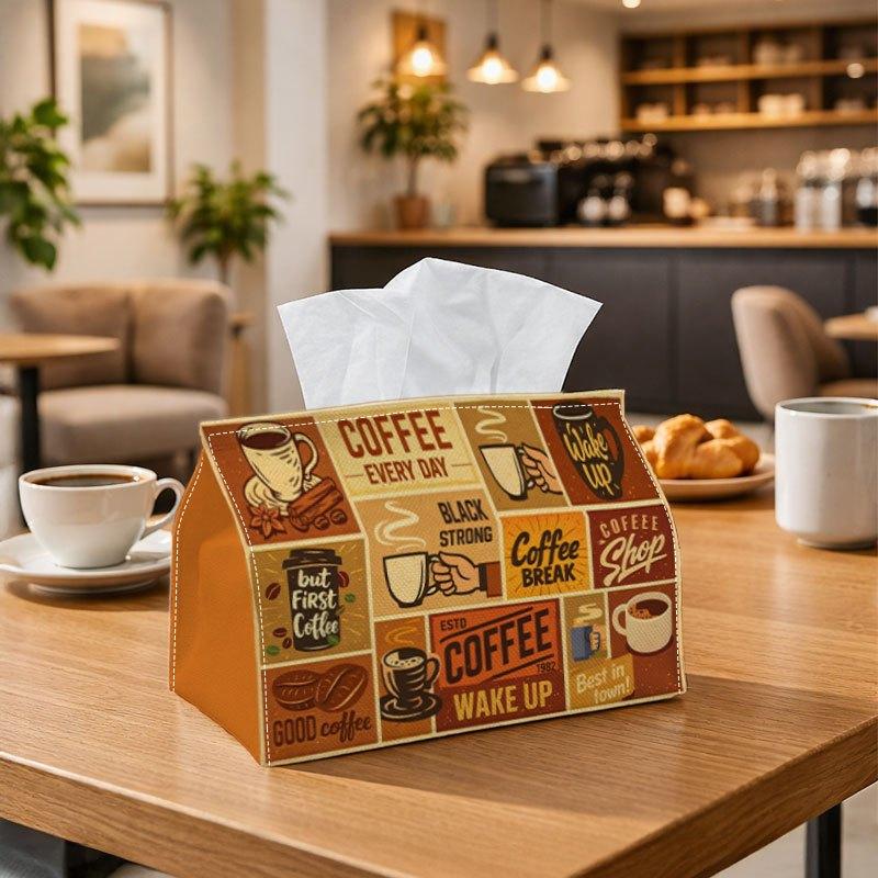 1pc Vintage Typography Graphic Tissue Box | Durable, Coffee Quote Retro Design Suitable for Living Room Accent, Bedroom Decor, Encouragement Gifts, Wo