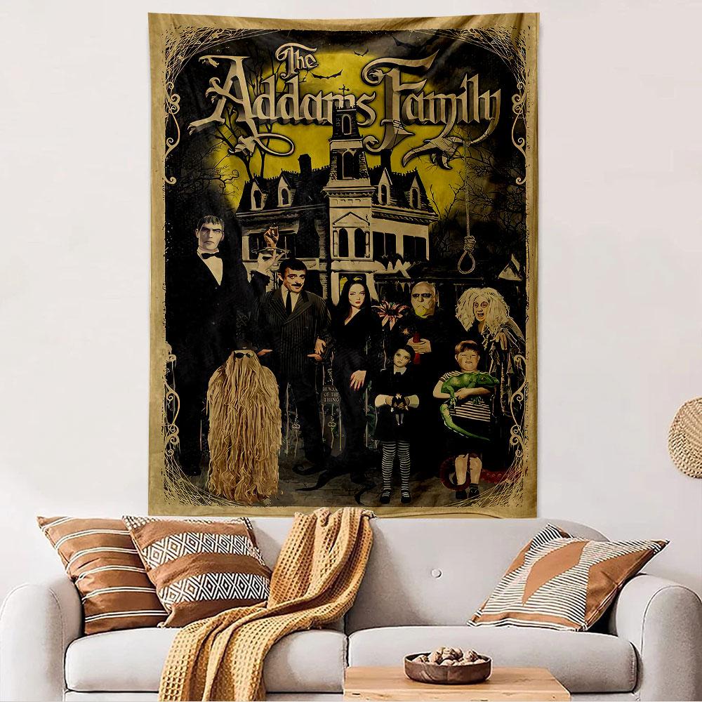 The Addams Family Tapestry Wall Hanging, Spooky Family Movie Poster Art, Retro Wall Decor for Bedroom Living Room Dorm